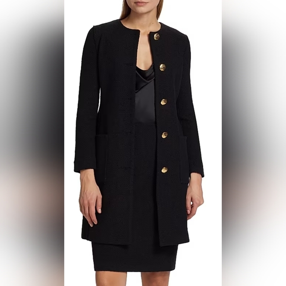 Size 12 - St. John Compact-Knit Boucle Patch-Pocket Black Jacket